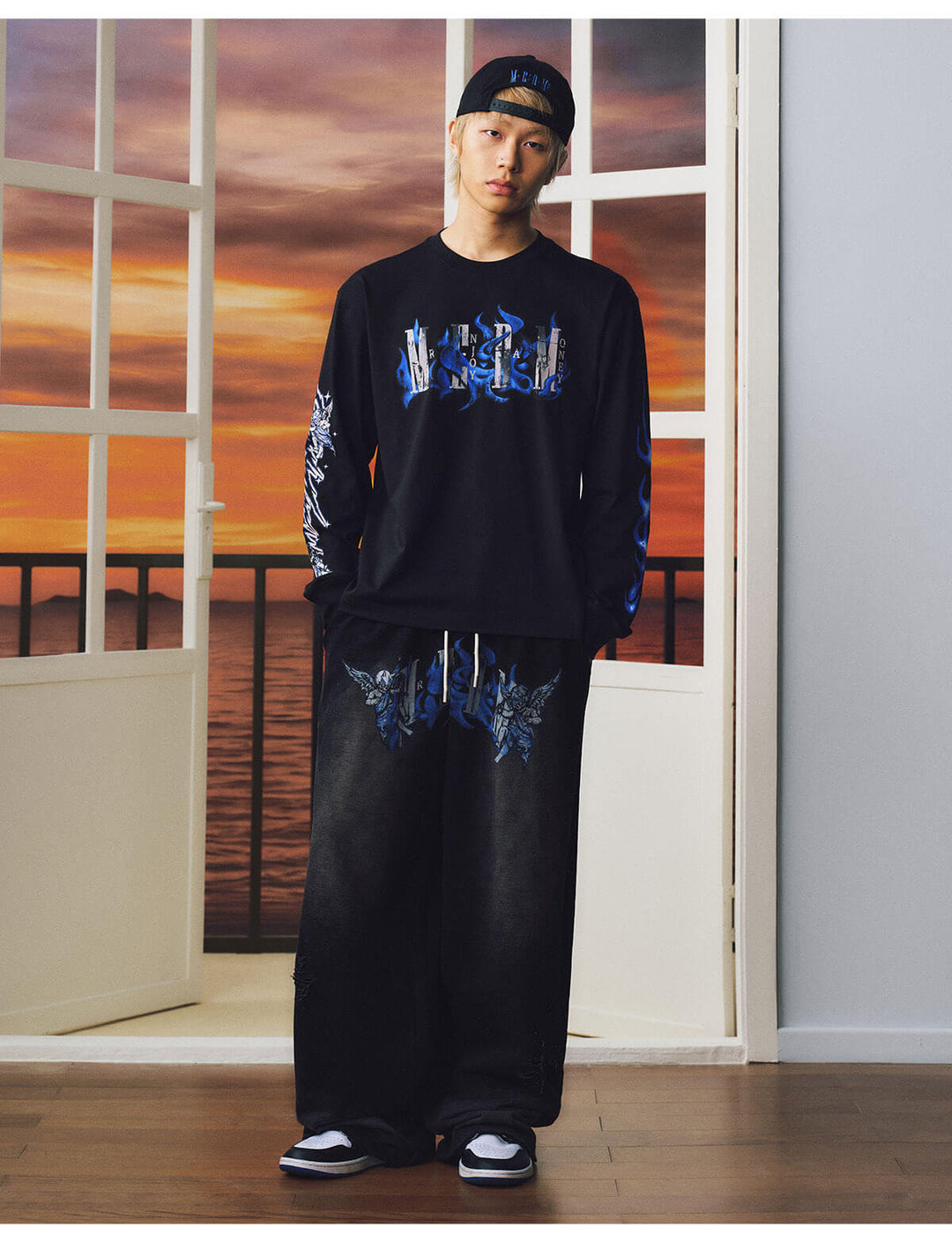 MEDM Skeleton Angel Graphic Print Washed Baggy Sweatpants | Face 3 Face