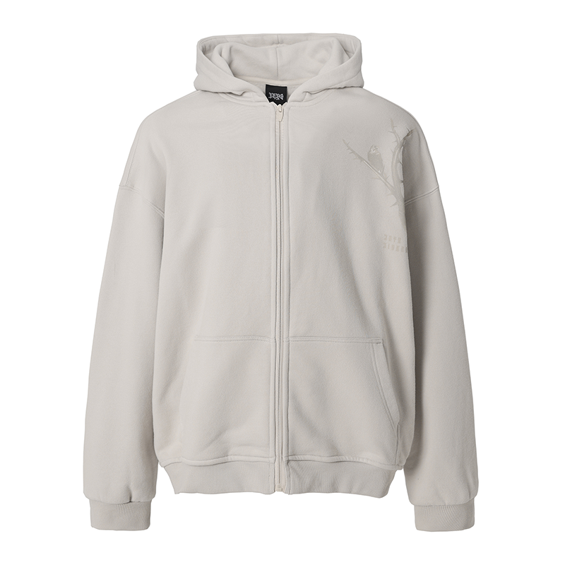 JHYQ Dead Tree Bird Printed Zipper Hoodie