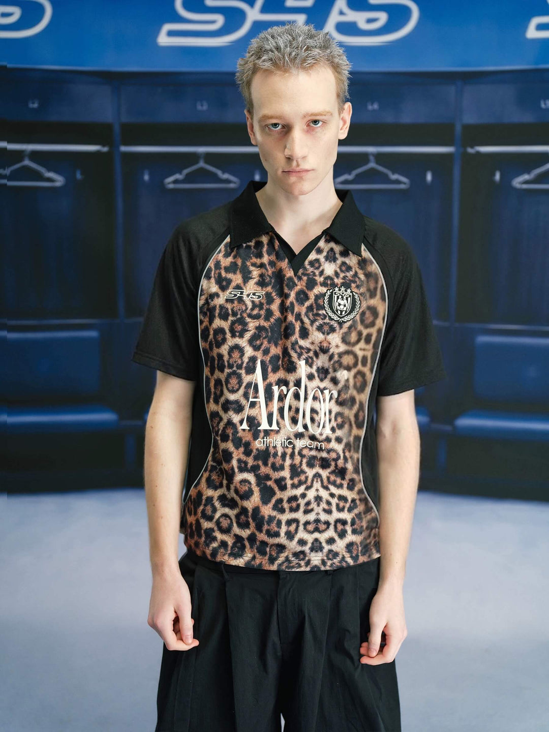 S45 Leopard Color Block Short Sleeve Polo Soccer Jersey | Face 3 Face