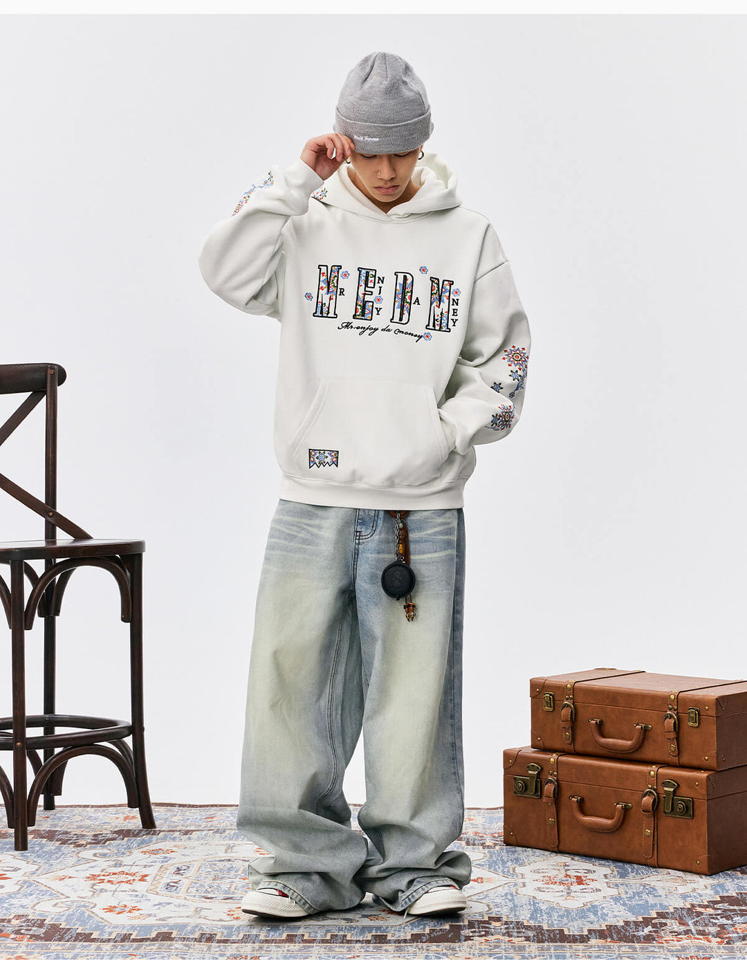 MEDM Ethnic Flower Embroidered Hoodie | Face 3 Face