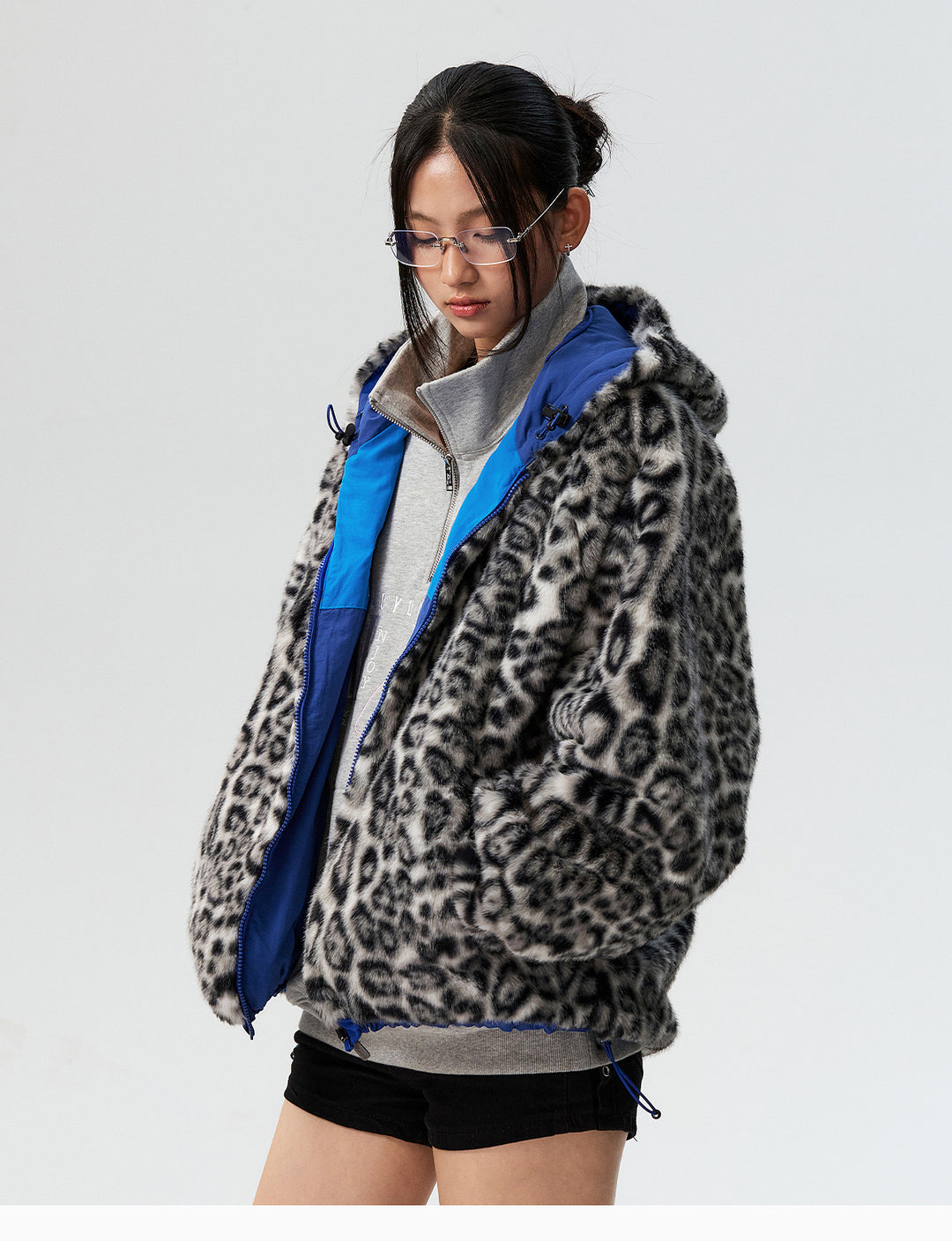 MEDM Reversible Leopard Fur Hooded Track Jacket | Face 3 Face