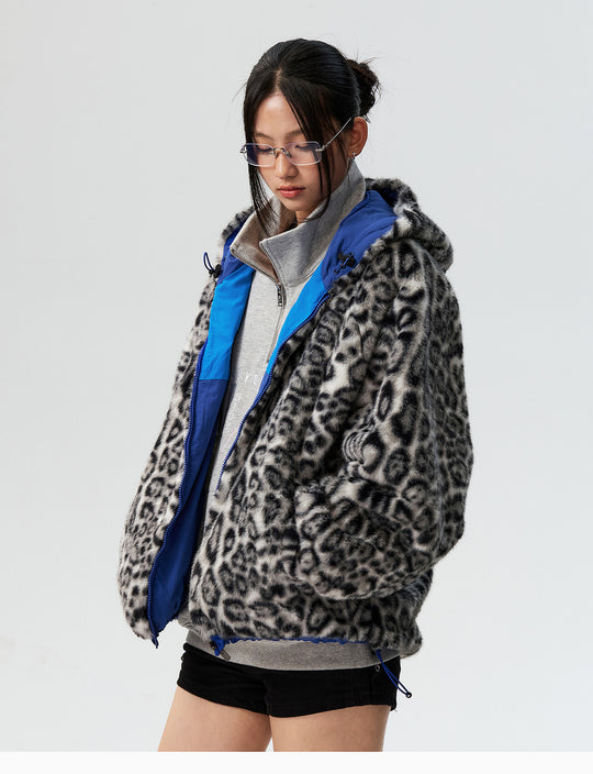 MEDM Reversible Leopard Fur Hooded Track Jacket | Face 3 Face