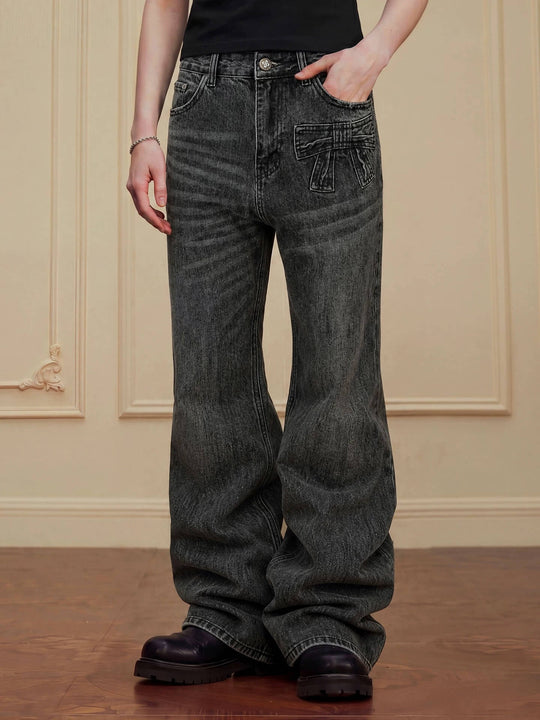 YADcrew Ribbon Patch Distressed Vintage Flared Jeans | Face 3 Face