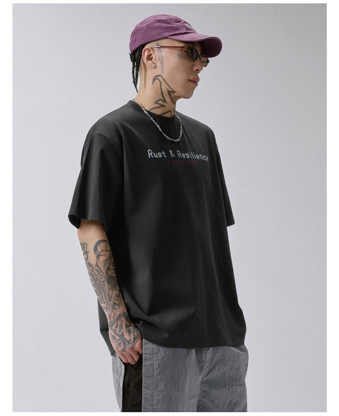 F2CE Metal Style Logo Print Washed Distressed Short Sleeve Tee | Face 3 Face