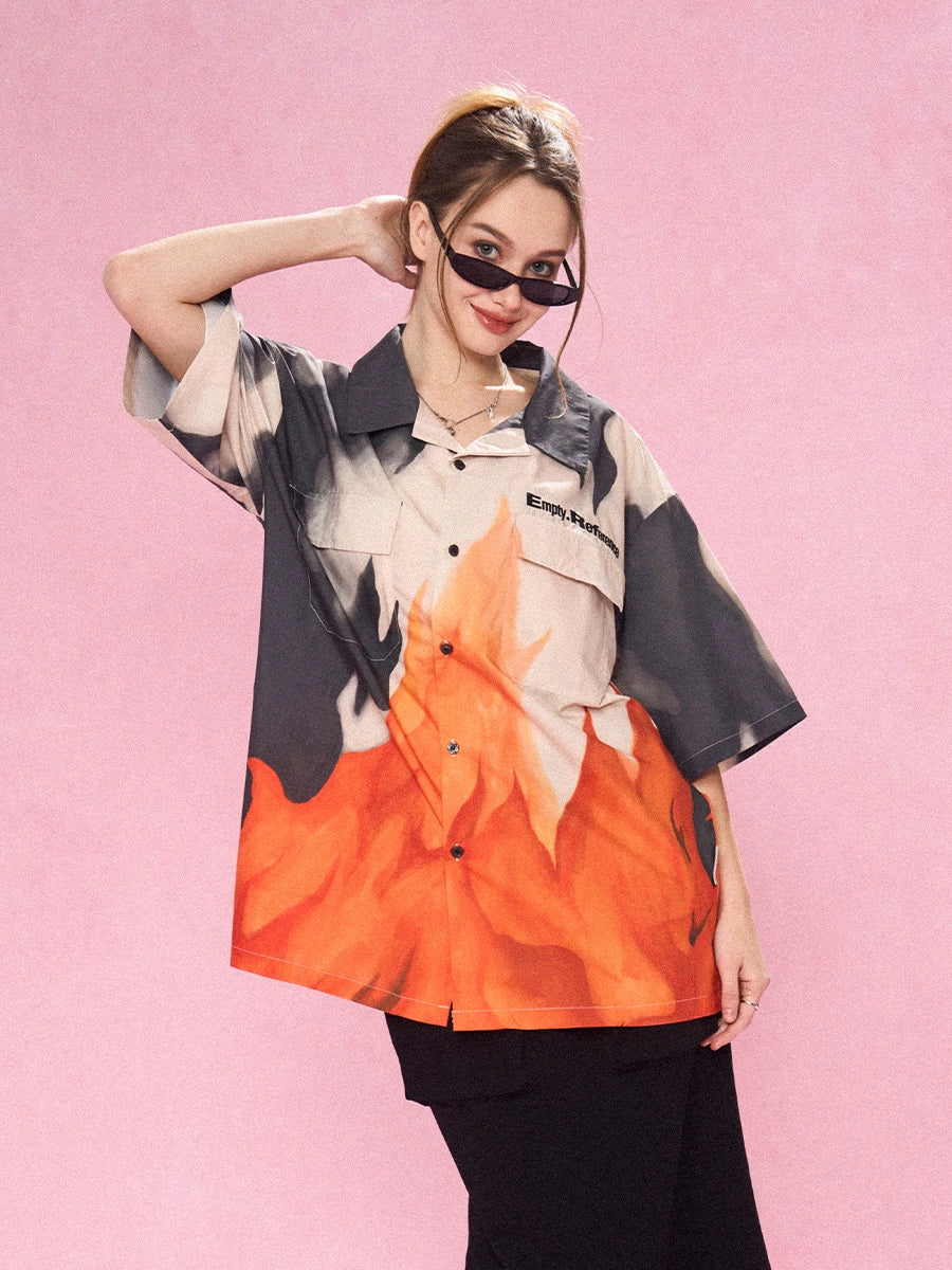 EMPTY REFERENCE Flame Ashes Pocket Short Sleeve Shirt