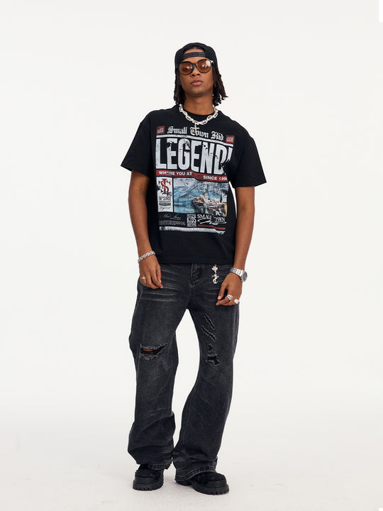 Small Town Kid Old Newspaper Print Tee | Face 3 Face