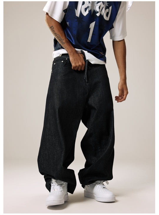 Remedy Waist Button Black Baggy Jeans | Face 3 Face