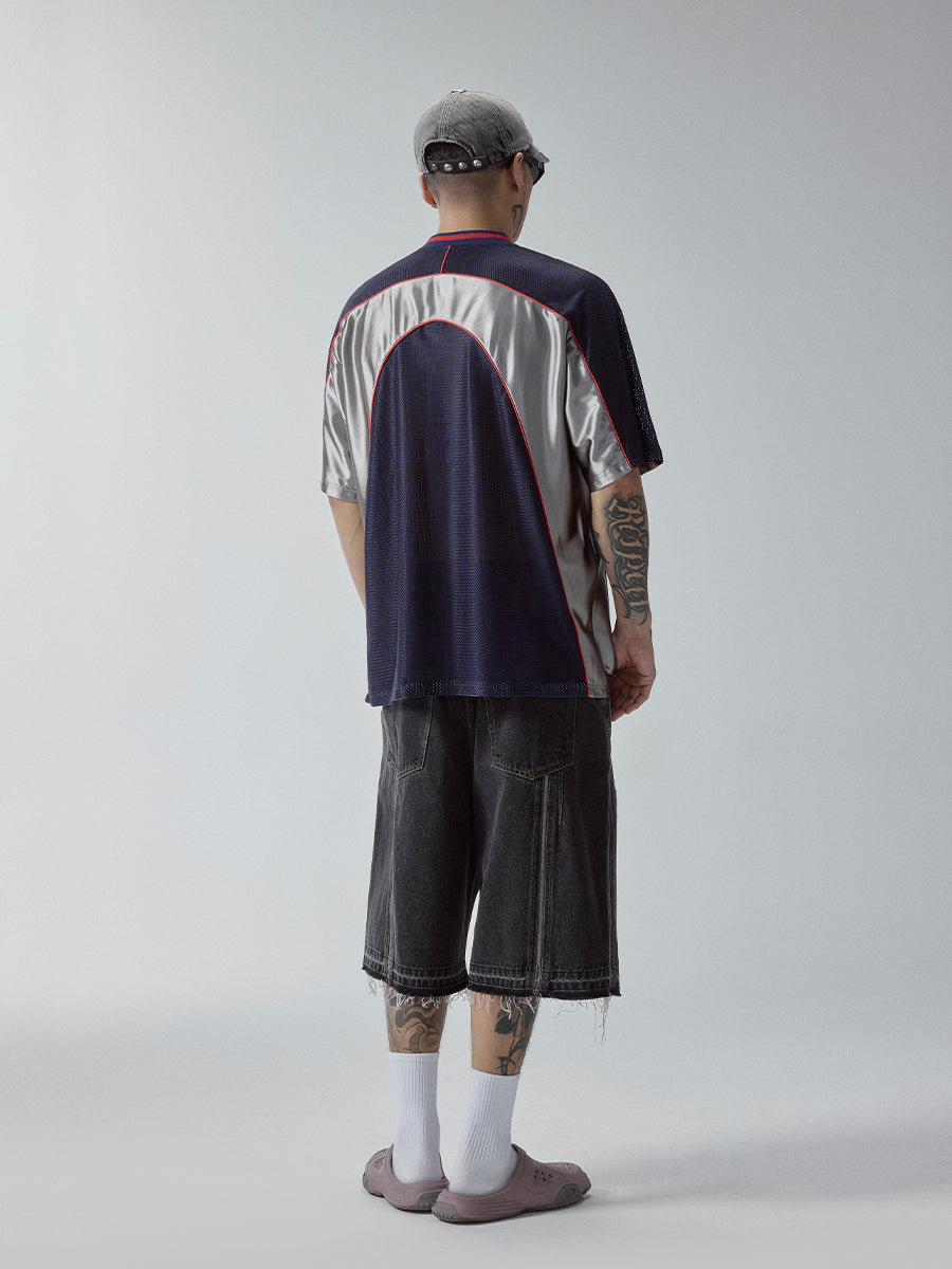 F2CE Washed and Aged Spliced Denim Shorts | Face 3 Face