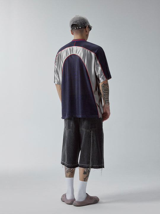 F2CE Washed and Aged Spliced Denim Shorts | Face 3 Face