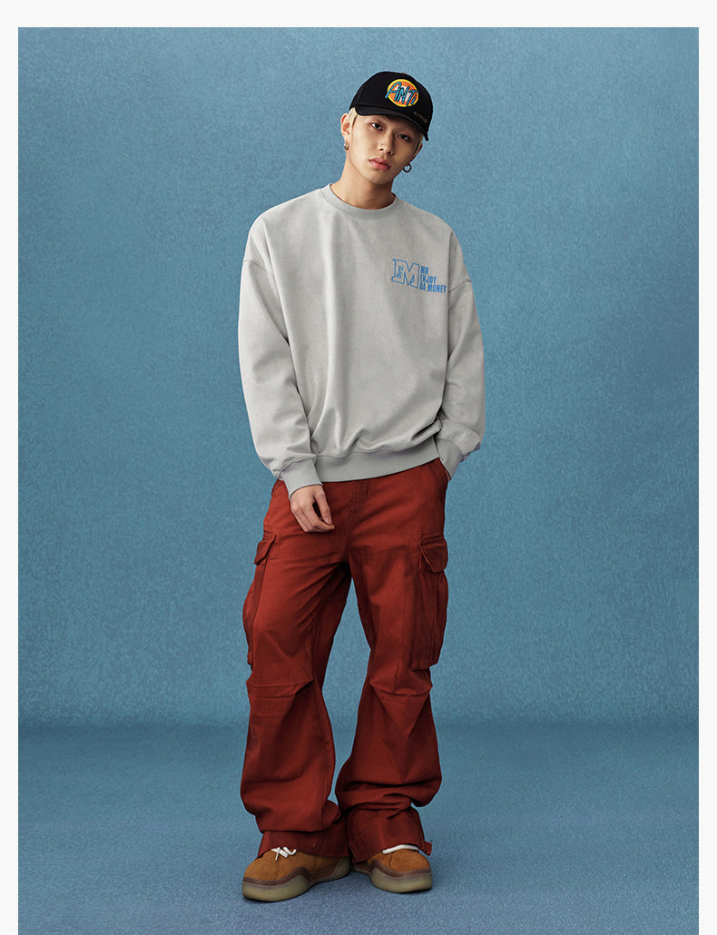 MEDM Logo Label Embroidered Suede Sweatshirt | Face 3 Face