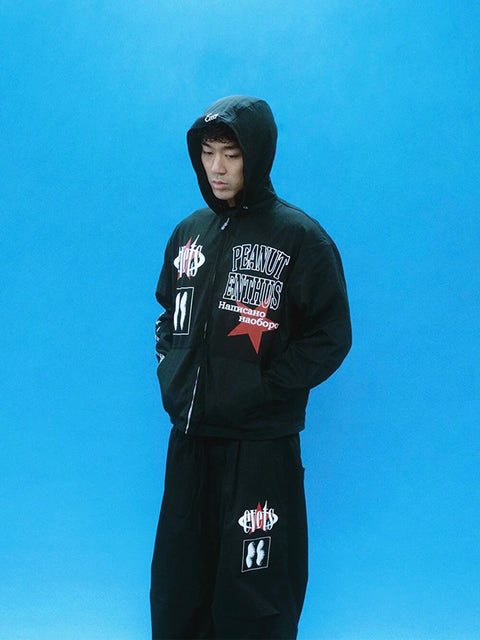 EVETS Printed Detachable Hood Coach Jacket | Face 3 Face