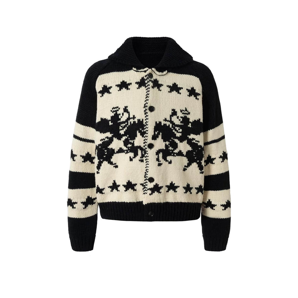 YADcrew Star Horse Angel Jacquard Knit Cowichan Cardigan | Face 3 Face