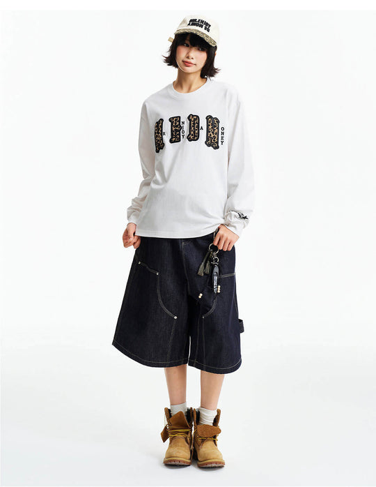 MEDM Leopard Print Logo Patch Long Sleeve Tee | Face 3 Face
