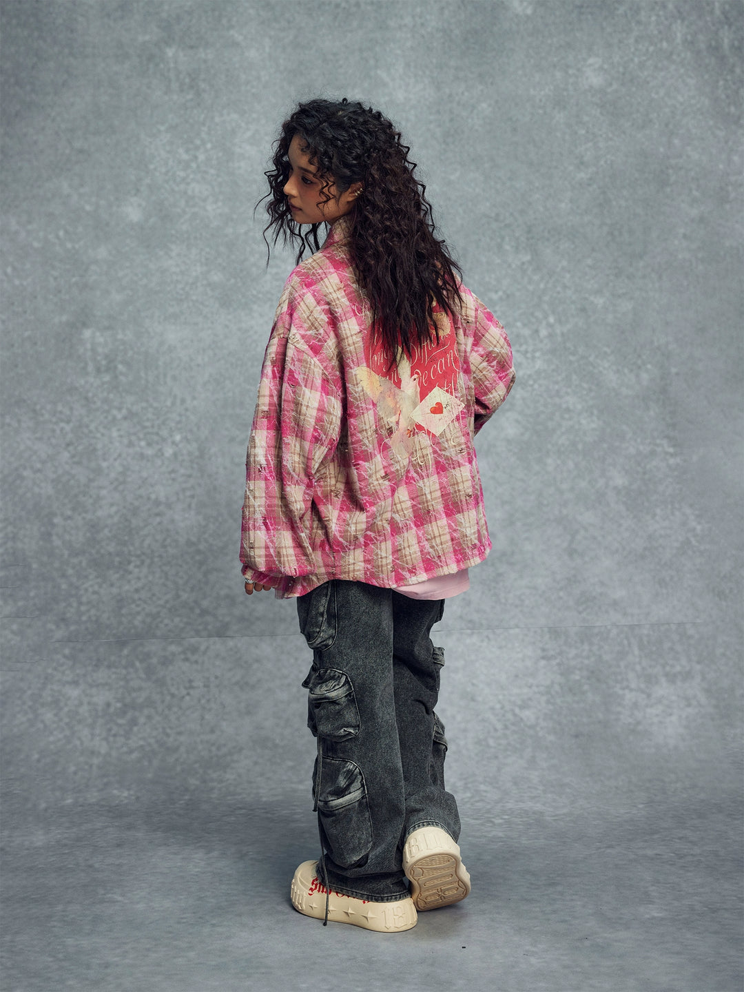 1807 Heart & Rhinestone Plaid Long Sleeve Shirt | Face 3 Face