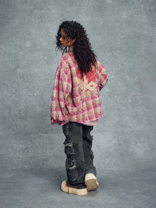 1807 Heart & Rhinestone Plaid Long Sleeve Shirt | Face 3 Face