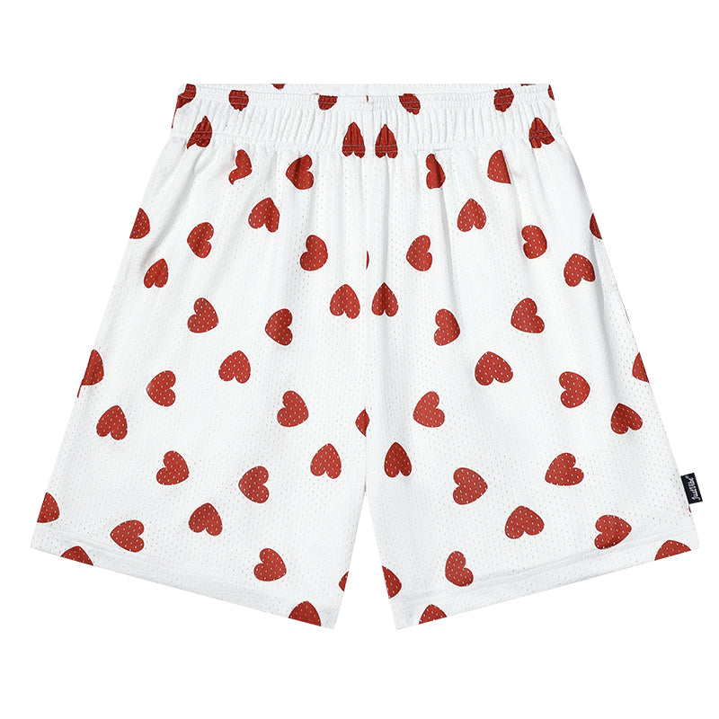 JUST VIBE Allover Love Heart Print Mesh Basketball Shorts | Face 3 Face