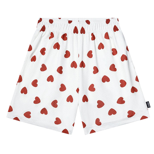 JUST VIBE Allover Love Heart Print Mesh Basketball Shorts | Face 3 Face