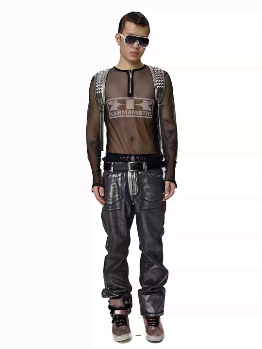 KARMANISTIC Mesh Half Zip Long Sleeve Tee | Face 3 Face