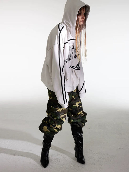 Night Lab Mosaic Print Ribbon Line Zip Up Hoodie | Face 3 Face