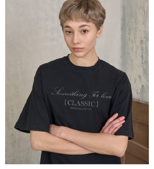 S45 Washed Distressed Letter Print Short Sleeve Tee
