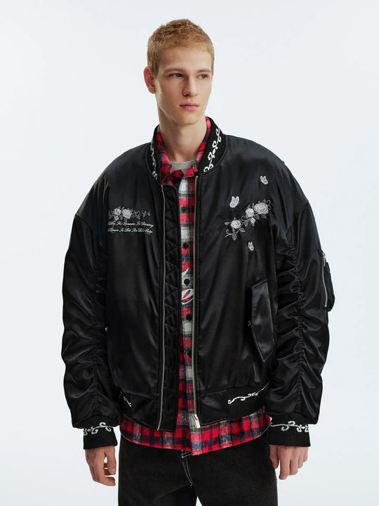 MEDM Rose Embroidered Gemstone MA-1 Bomber Jacket | Face 3 Face