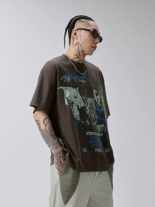 F2CE Aged Pistol Photo Print Washed Distressed Short Sleeve Tee | Face 3 Face