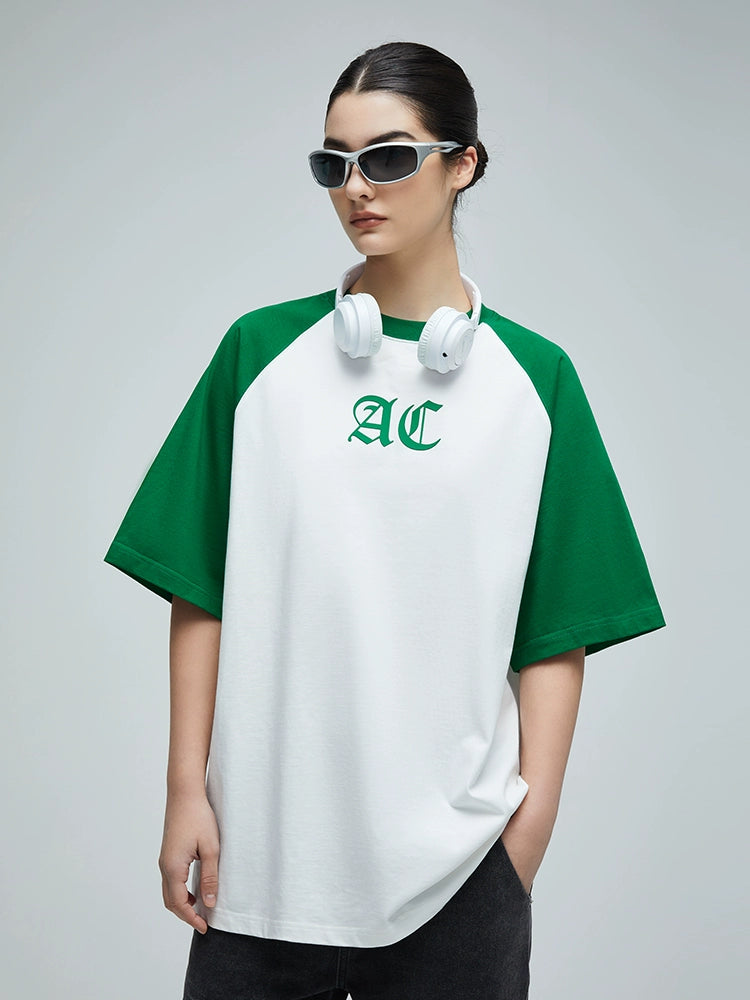 AC Logo Print Raglan Sleeve Tee | Face 3 Face