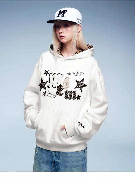 MEDM Leopard Hood Lining Star Logo Patch Hoodie | Face 3 Face