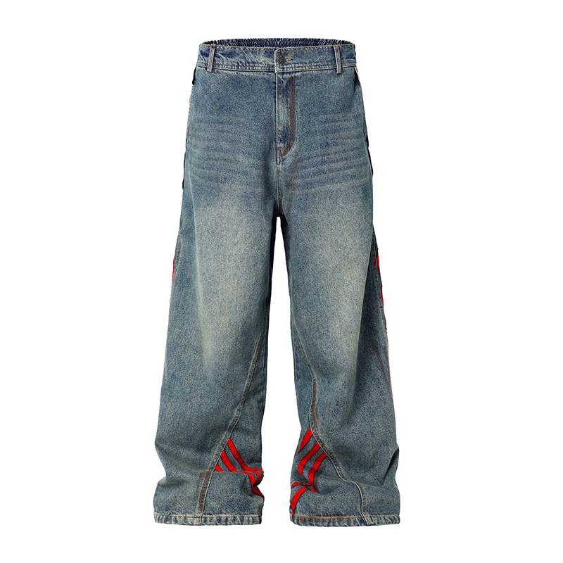 JHYQ Retro Striped Wide Leg Denim Jeans
