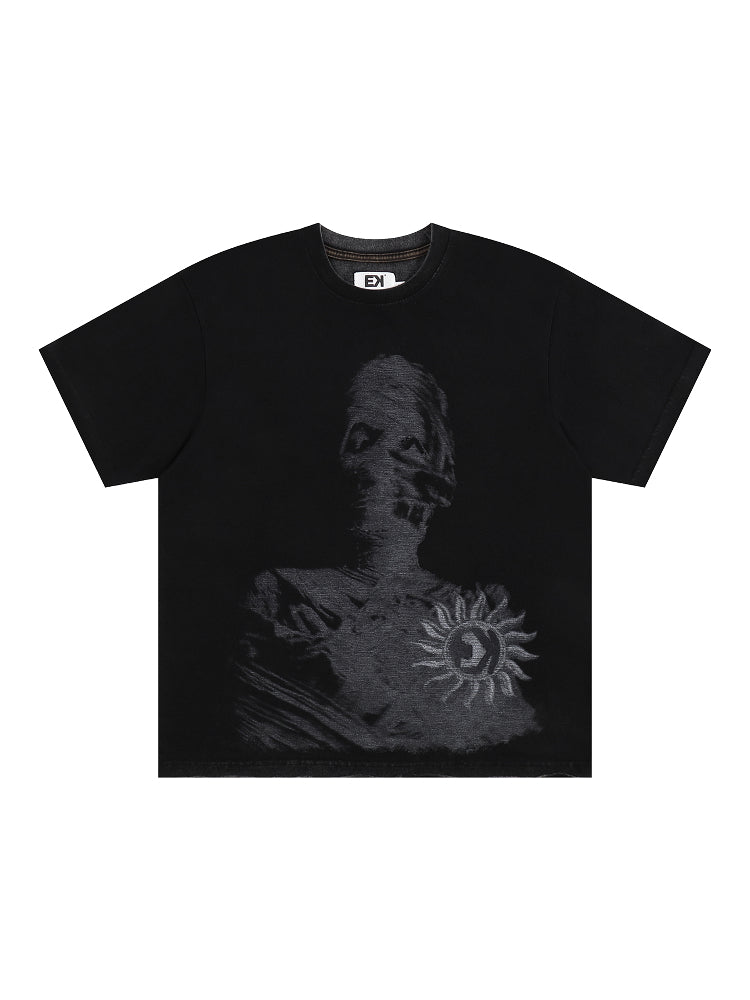 EVILKNIGHT(EK) Washed Portrait Printed Tee | Face 3 Face