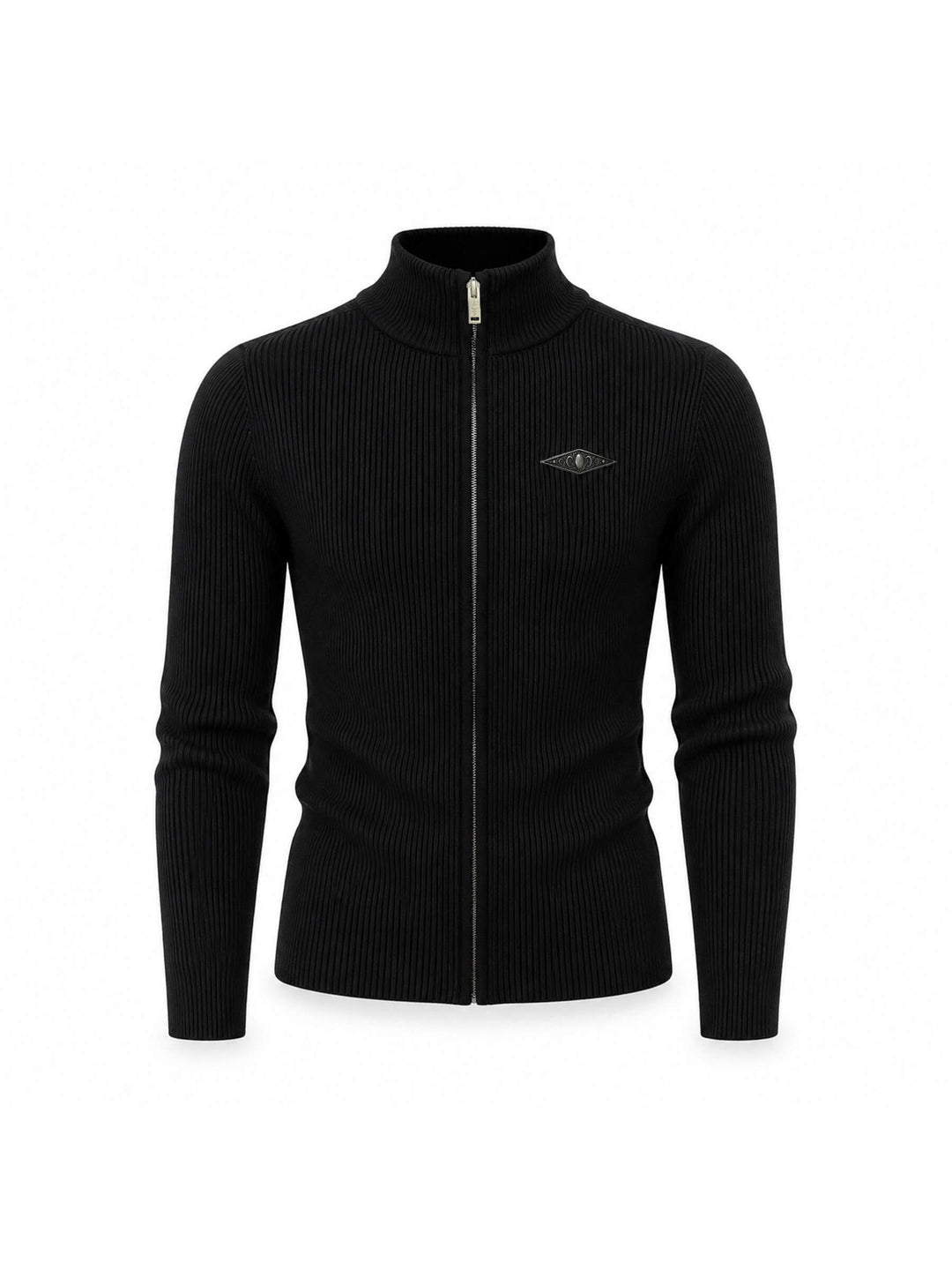 KARMANISTIC Metal Logo Badge Slim Fit Zip Up Knit Sweater | Face 3 Face