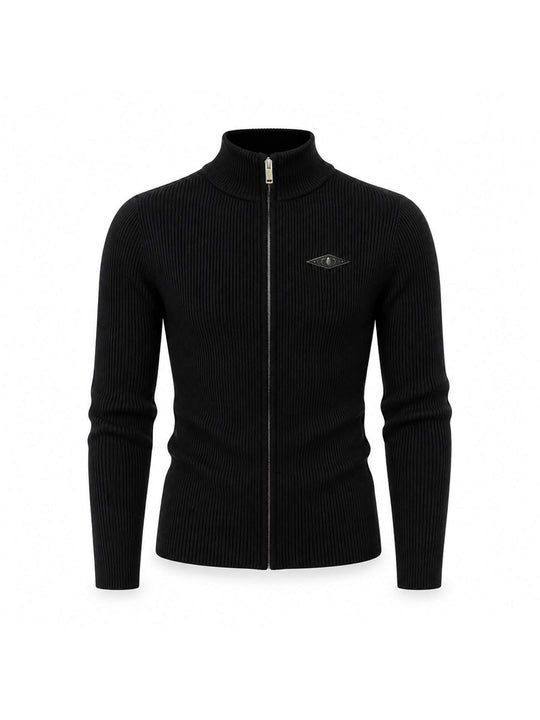 KARMANISTIC Metal Logo Badge Slim Fit Zip Up Knit Sweater | Face 3 Face