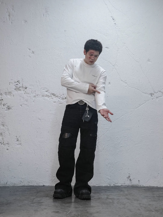 UNDERWATER White Demon Print Distressed Long Sleeve Tee | Face 3 Face