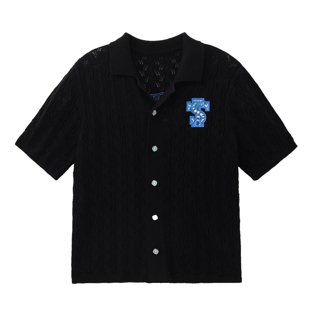 Small Town Kid Ethnic Logo Patch Crochet Knit Hawaiian Shirt | Face 3 Face