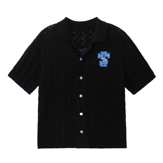 Small Town Kid Ethnic Logo Patch Crochet Knit Hawaiian Shirt | Face 3 Face