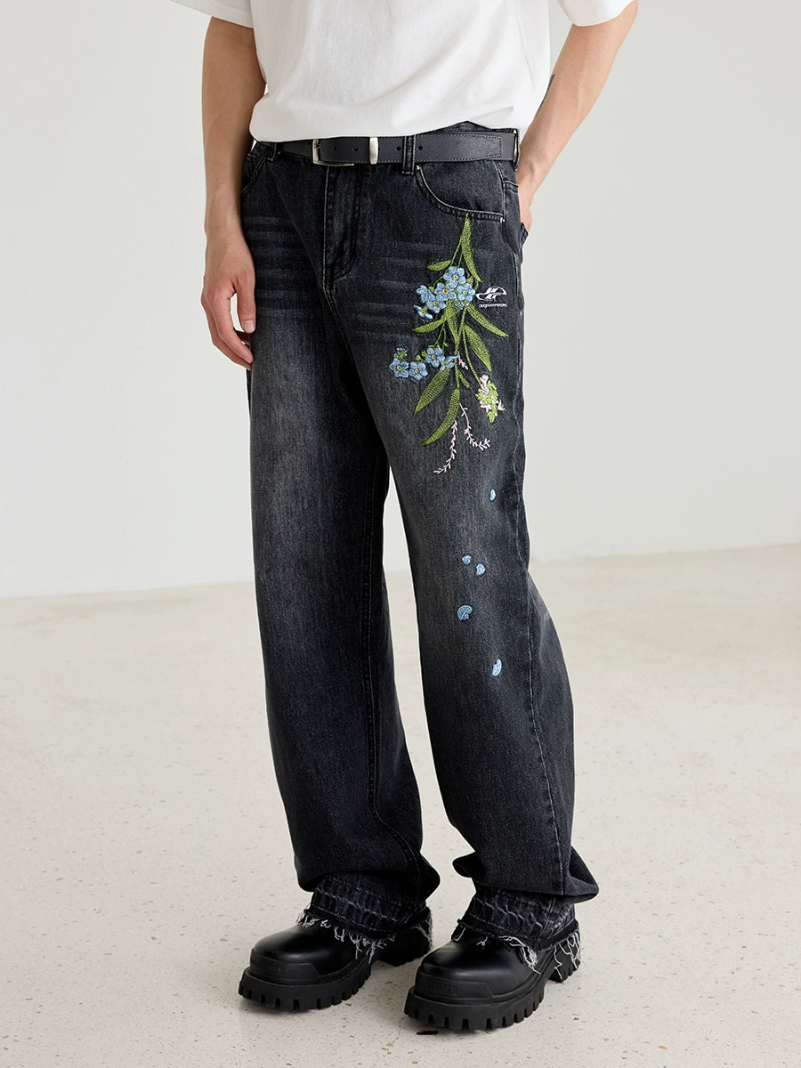 Harsh and Cruel Floral Embroidery Washed Jeans | Face 3 Face