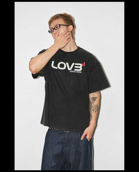 NOVACAM Love Graphic Print Washed Short Sleeve Tee | Face 3 Face