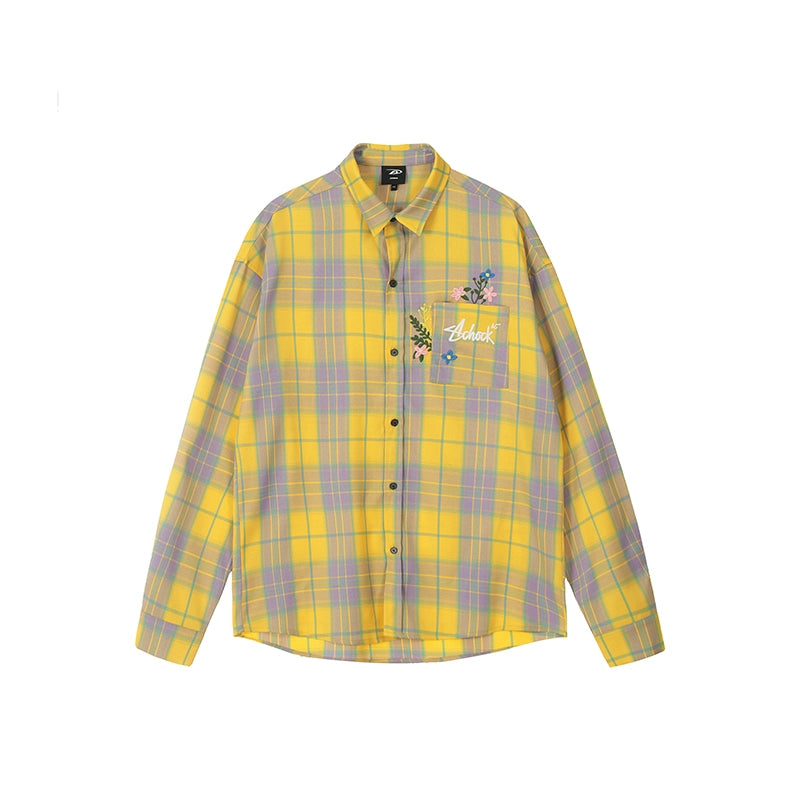 Achock Flower Embroidery Plaid Long Sleeved Shirt | Face 3 Face
