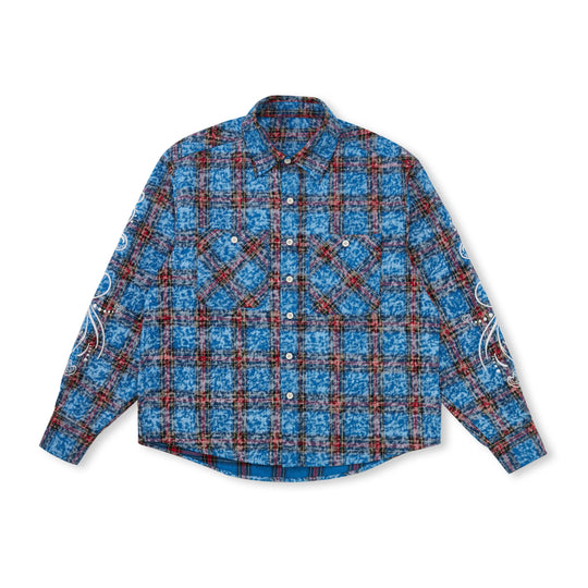 EVILKNIGHT(EK) Floral Embroidered Plaid Long Sleeve Shirt | Face 3 Face