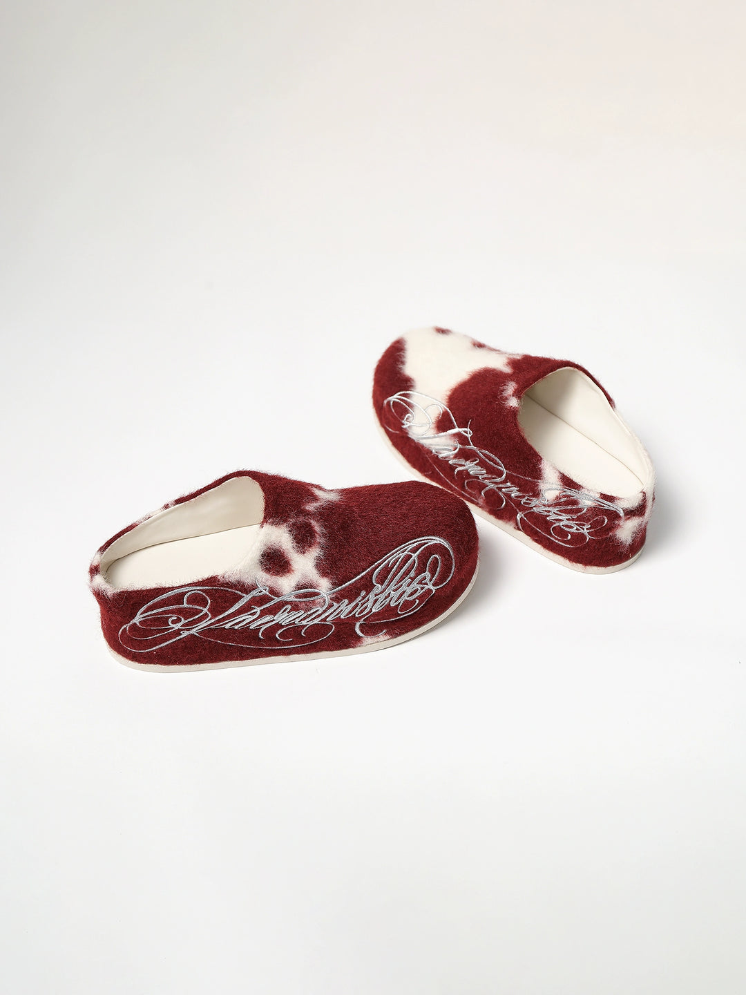 KARMANISTIC Fur Embroidered Red Slipper Clogs | Face 3 Face