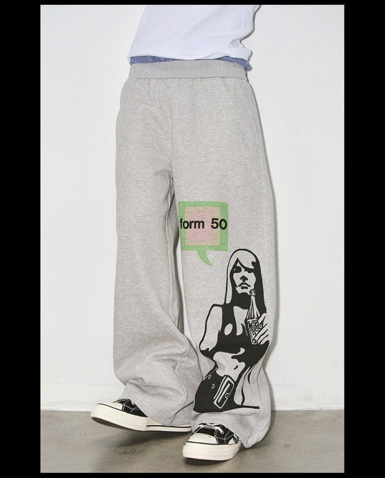 NOVACAM Portrait Graphic Print Curved Baggy Sweatpants | Face 3 Face