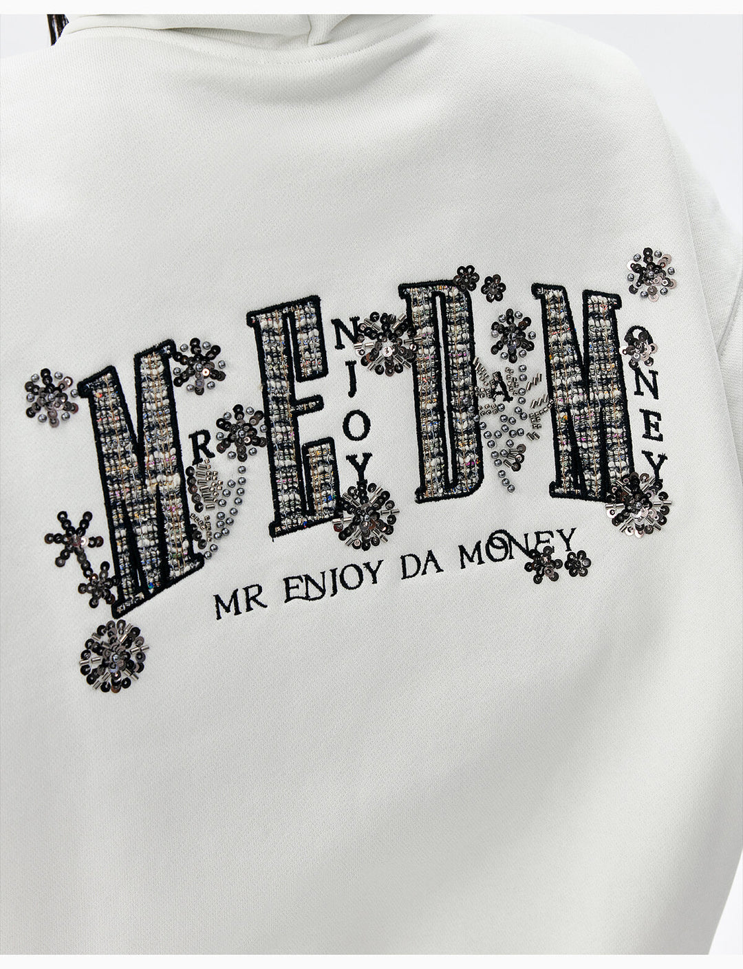 MEDM Beaded Flower Embellished Zip Up Hoodie | Face 3 Face