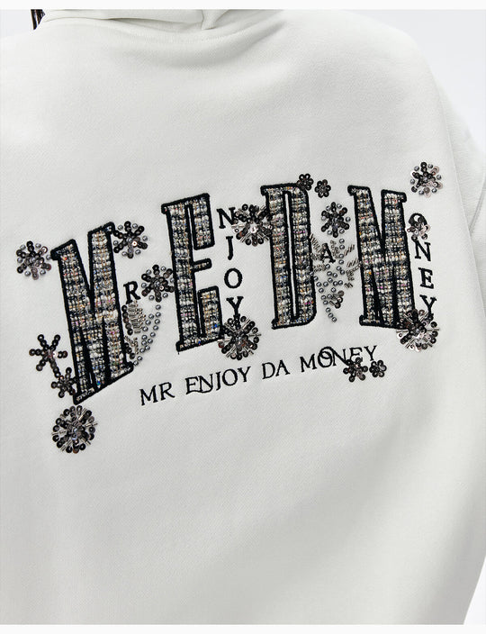 MEDM Beaded Flower Embellished Zip Up Hoodie | Face 3 Face