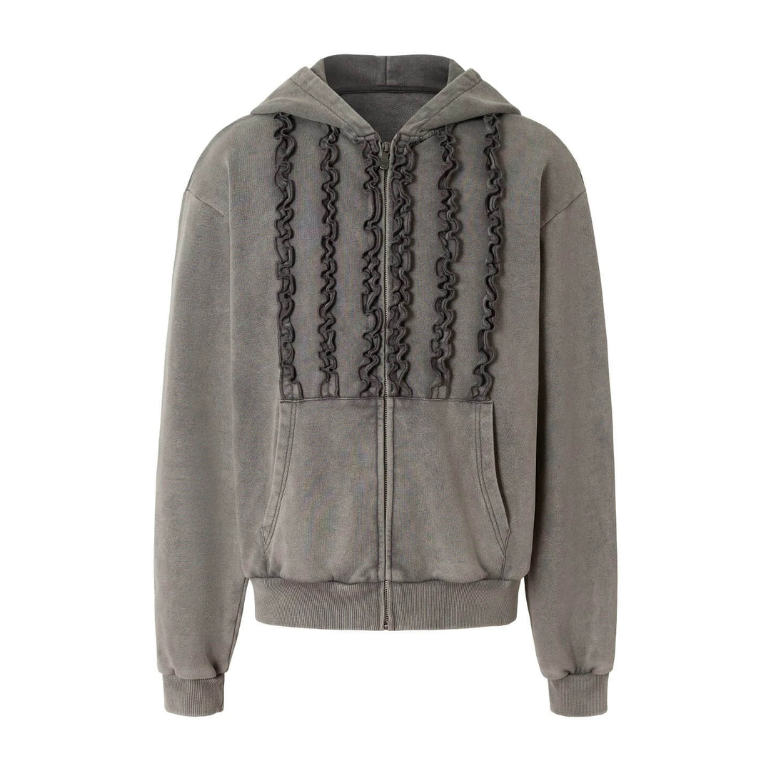YADcrew Ruffle Washed Zip Up Hoodie