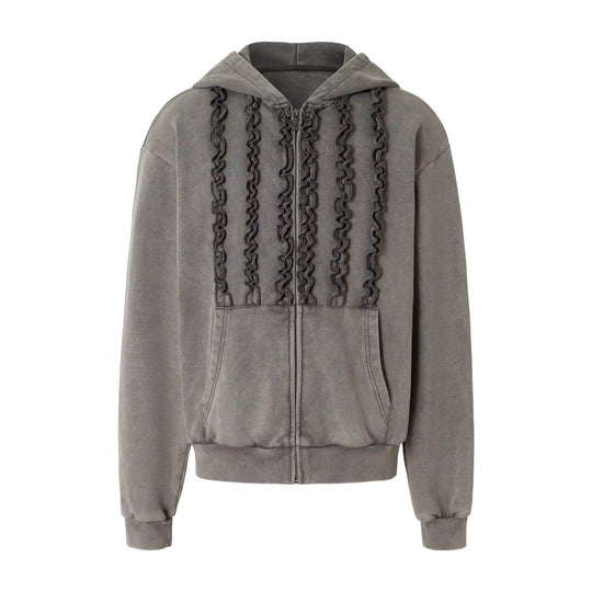 YADcrew Ruffle Washed Zip Up Hoodie