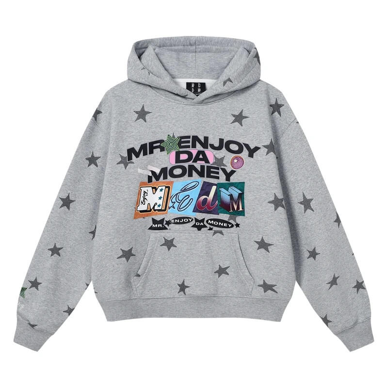 MEDM All Over Star and Graphic Logo Print Hoodie | Face 3 Face