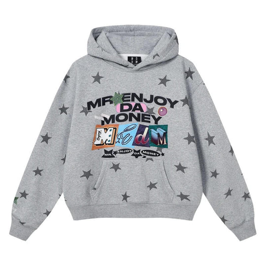 MEDM All Over Star and Graphic Logo Print Hoodie | Face 3 Face