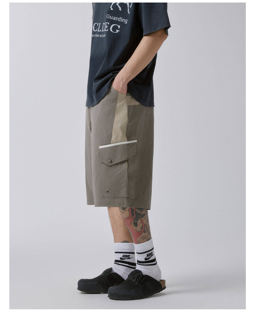 F2CE Color Block Patchwork Pocket Utility Shorts | Face 3 Face
