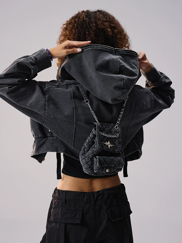 Remedy Backpack Design Washed Denim Short Jacket | Face 3 Face