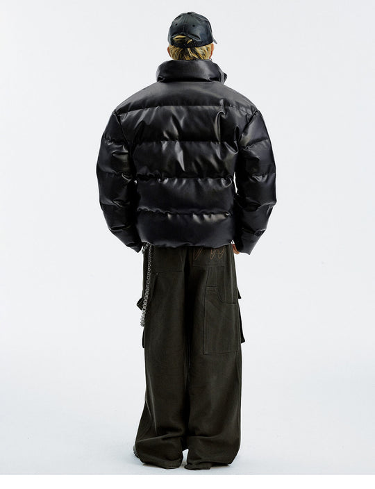 MEDM Leopard Patch PU Leather Puffer Jacket | Face 3 Face